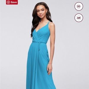 David’s Bridal Double-Strap Long Georgette Bridesmaid Wrap Dress, Malibu